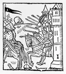 Cavalieri crociati partono per la battaglia
